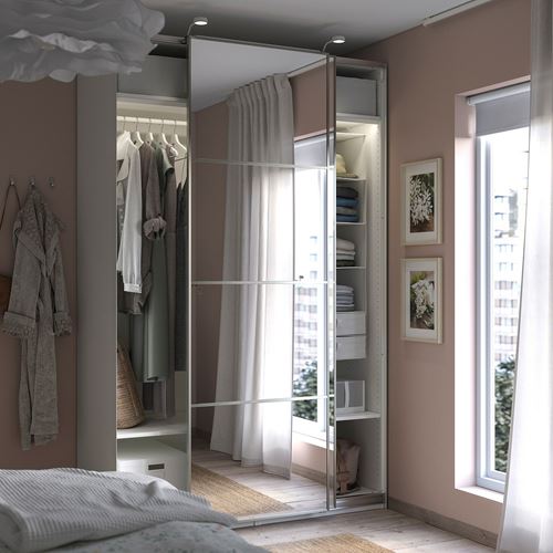 PAX/AULI PAX sürgü kapaklı gardırop, beyaz-aynalı cam, 150x66x236 cm