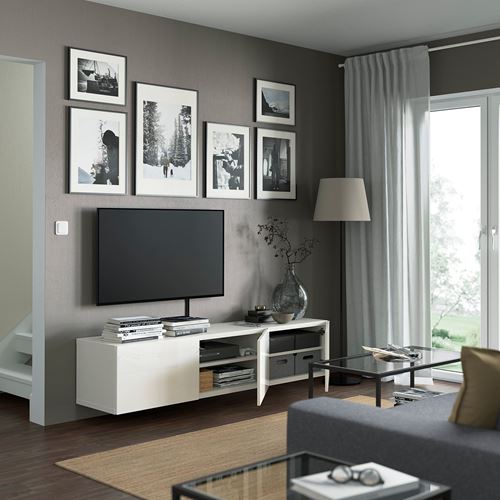 BESTÅ tv sehpası, parlak cila-beyaz, 180x42x38 cm, SELSVIKEN