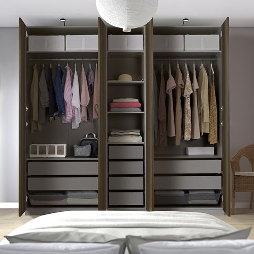 PAX/STORKLINTA PAX gardırop, koyu gri-koyu kahve boyalı meşe görünümlü, 250x58x236 cm