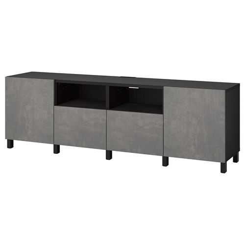 BESTÅ tv sehpası, venge-koyu gri, 240x42x74 cm, KALLVIKEN, fren raylı