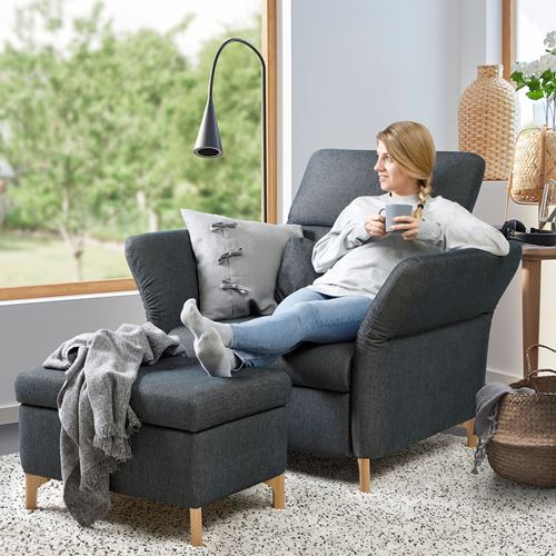 FAMMARP berjer ve puf, tallmyra siyah-gri, ahşap