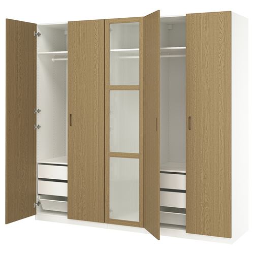 PAX/TONSTAD PAX gardırop, beyaz-meşe kaplama cam, 250x60x236 cm