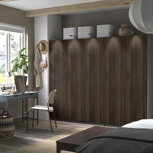 PAX/STORKLINTA PAX gardırop, koyu gri-koyu kahve boyalı meşe görünümlü, 250x60x201 cm