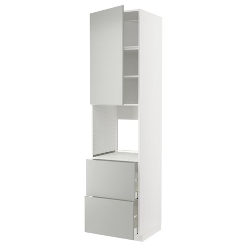 METOD/MAXIMERA fırın boy dolabı, HAVSTORP açık gri-koyu gri, 60x60x240 cm, 1 kapaklı, 2 çekmeceli ve 2 ön panelli