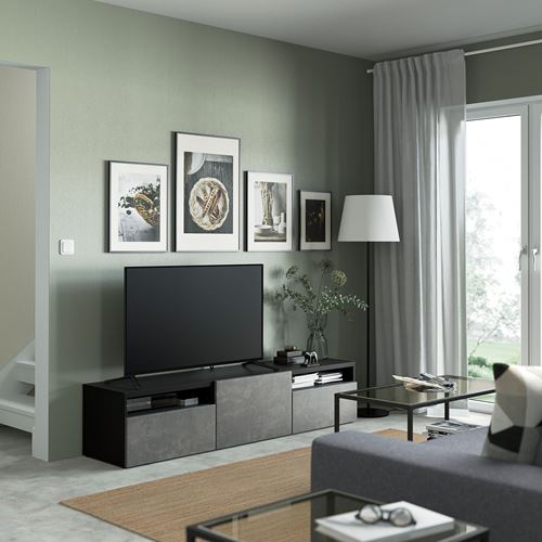 BESTÅ tv sehpası, venge-koyu gri, 180x42x39 cm, KALLVIKEN, çıt çıt raylı