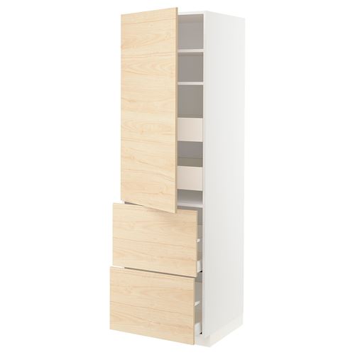 METOD/MAXIMERA mutfak boy dolabı, ASKERSUND açık dişbudak görünümlü, 60x60x200 cm, 1 kapaklı, 4 çekmeceli,2 raflı ve 2 ön panelli