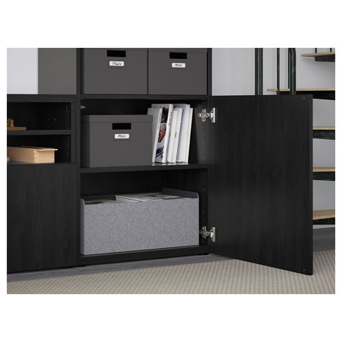 BESTÅ tv ünitesi, venge-siyah-kahverengi-şeffaf cam, 300x42x231 cm, LAPPVIKEN/SINDVIK, çıt çıt raylı