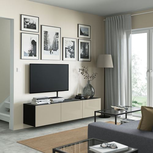 BESTÅ tv sehpası, venge-parlak cila-bej, 180x42x38 cm, SELSVIKEN