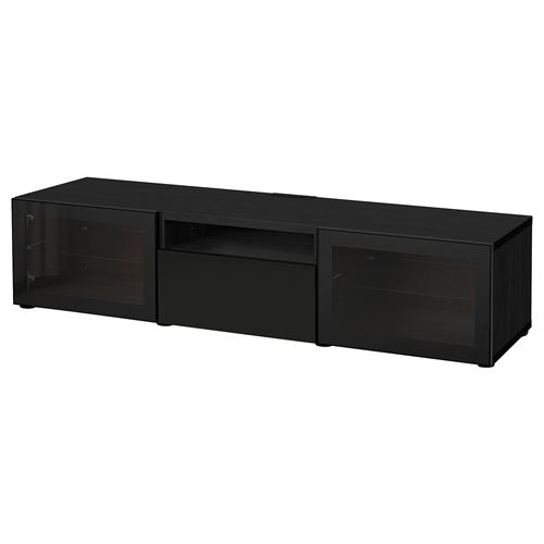 BESTÅ tv sehpası, venge-siyah-şeffaf cam, 180x42x39 cm, SELSVIKEN/GLASSVIK