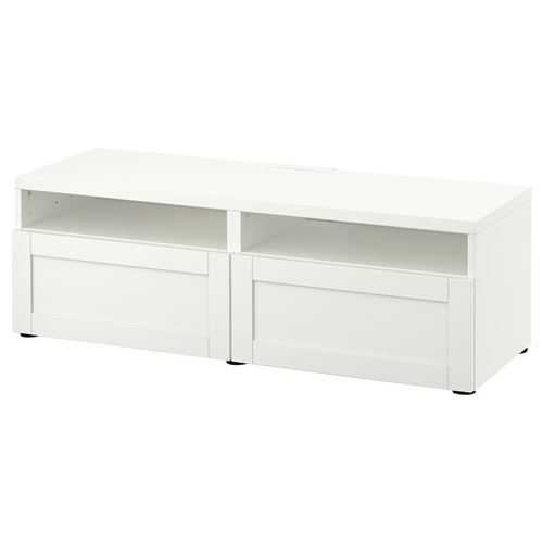 BESTÅ tv sehpası, beyaz, 120x42x39 cm, HANVIKEN, fren raylı