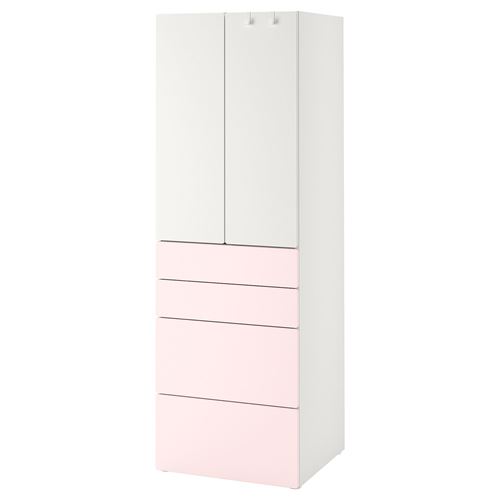 PLATSA/SMÅSTAD çocuk gardırobu, beyaz-uçuk pembe, 60x57x181 cm, 4 çekmeceli