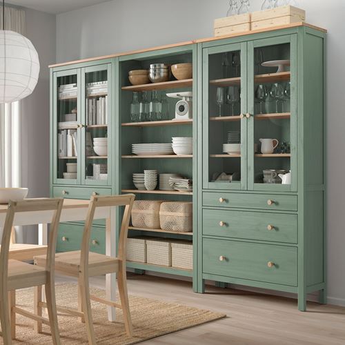 HEMNES vitrin, gri-yeşil-açık kahverengi boyalı, 270x197 cm