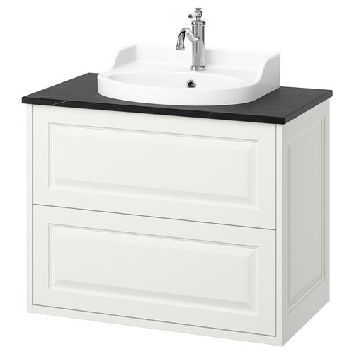TÄNNFORSEN/TOLKEN/RUTSJÖN lavabo dolabı kombinasyonu, beyaz-siyah mermer görünüm, 82x49x76 cm, HAMNSKAR batarya
