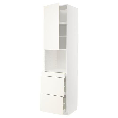 METOD/MAXIMERA mikrodalga fırın boy dolabı, VALLSTENA beyaz, 60x60x240 cm, 1 kapaklı, 3 çekmeceli ve 2 raflı