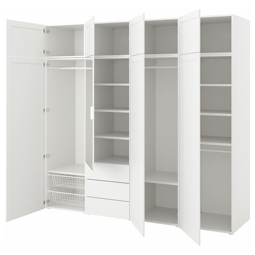 PLATSA/SANNIDAL/STRAUMEN PLATSA gardırop, beyaz-aynalı cam, 240x57x221 cm