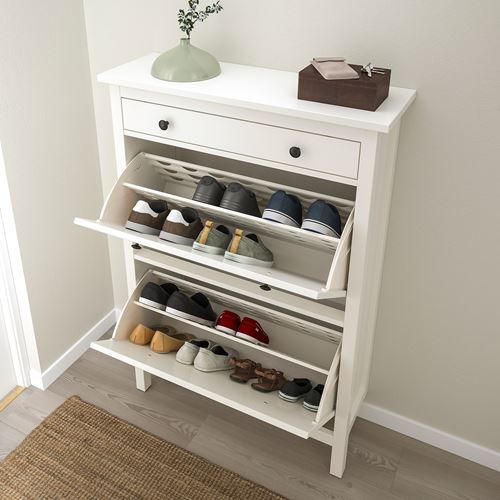 HEMNES ayakkabı dolabı, beyaz, 89x30x127 cm, 2 bölmeli