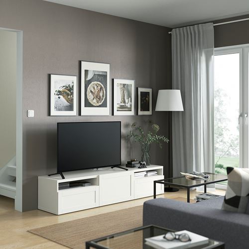 BESTÅ tv sehpası, beyaz, 180x42x39 cm, HANVIKEN, çıt çıt raylı