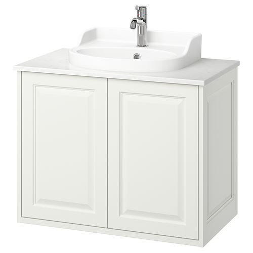 TÄNNFORSEN/TOLKEN/RUTSJÖN lavabo dolabı kombinasyonu, beyaz-beyaz mermer görünüm, 82x49x76 cm, VOXNAN batarya
