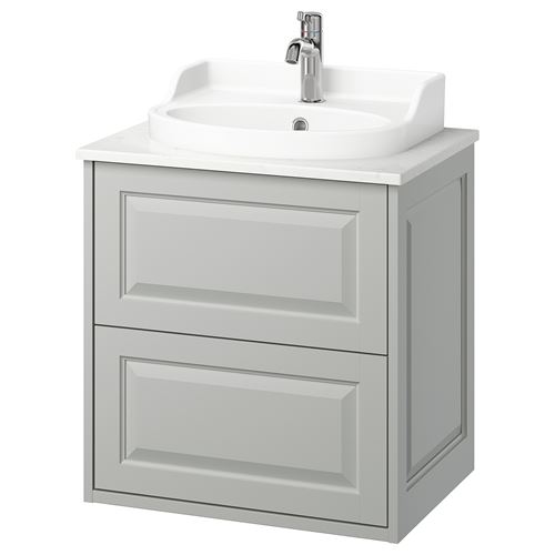 TÄNNFORSEN/TOLKEN/RUTSJÖN lavabo dolabı kombinasyonu, açık gri-beyaz mermer görünüm, 62x49x76 cm, VOXNAN batarya