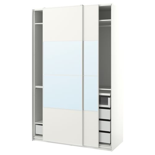 PAX/MEHAMN/AULI PAX sürgü kapaklı gardırop, beyaz-aynalı cam, 150x66x236 cm