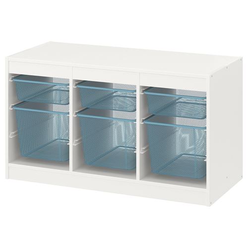 TROFAST saklama ünitesi, beyaz-gri-mavi, 99x44x56 cm