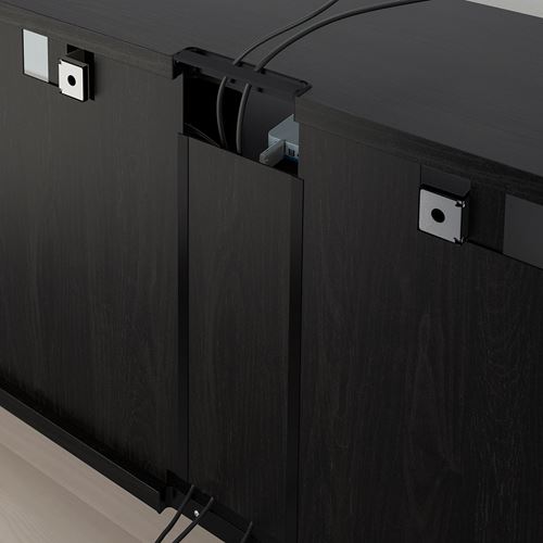 BESTÅ tv ünitesi, venge-parlak cila-bej-şeffaf cam, 180x42x192 cm, SELSVIKEN/GLASSVIK, çıt çıt raylı