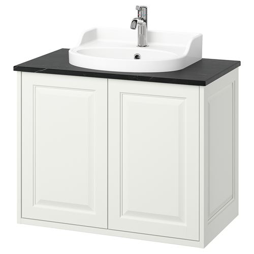 TÄNNFORSEN/TOLKEN/RUTSJÖN lavabo dolabı kombinasyonu, beyaz-siyah mermer görünüm, 82x49x76 cm, VOXNAN batarya