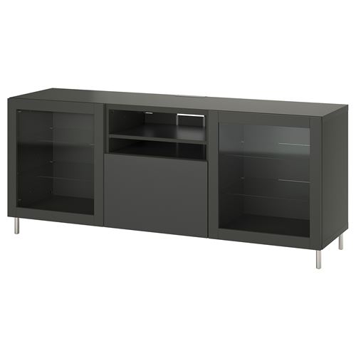 BESTÅ tv sehpası, koyu gri, 180x42x74 cm, SINDVIK/LAPPVIKEN, STUBBARP, fren raylı