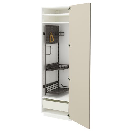 METOD/MAXIMERA temizlik dolabı, HAVSTORP bej-koyu gri, 60x60x200 cm, 1 kapaklı, 1 çekmeceli ve 2 raflı