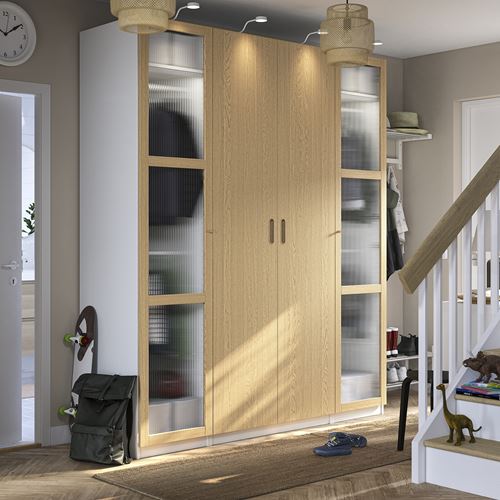 PAX/TONSTAD PAX gardırop, beyaz-meşe kaplama cam, 200x60x236 cm