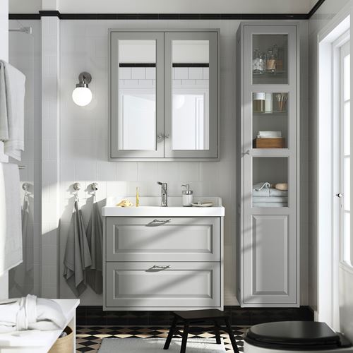 TÄNNFORSEN banyo boy dolabı, açık gri, 40x35x195 cm