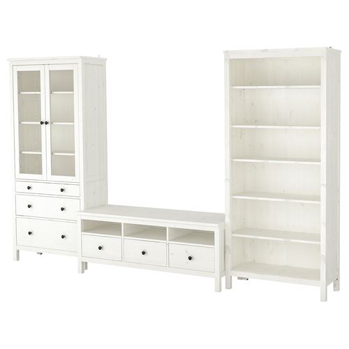 HEMNES tv ünitesi, beyaz vernik, 326x197 cm