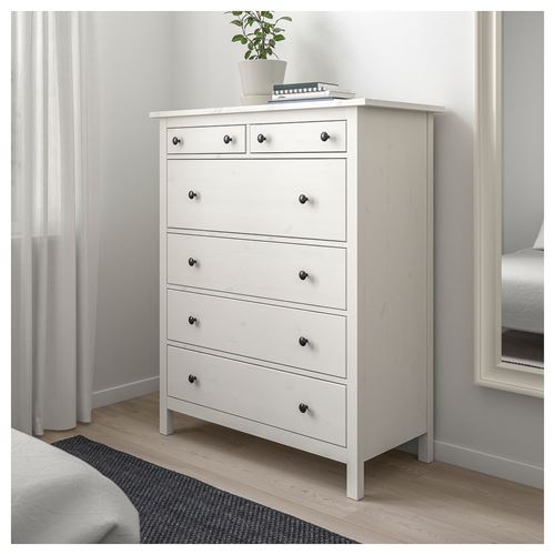 HEMNES 6 çekmeceli şifonyer, beyaz vernik, 108x130 cm