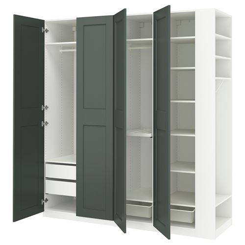 PAX/GRIMO PAX gardırop, beyaz-gri-yeşil, 220x60x236 cm