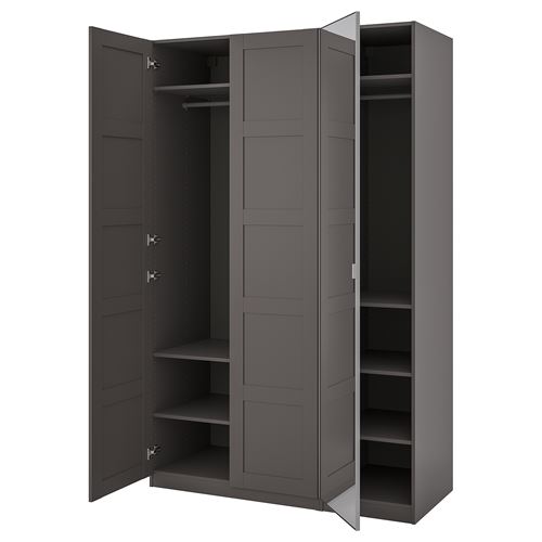 PAX/BERGSBO/ÅHEIM PAX gardırop, koyu gri-aynalı cam, 150x60x236 cm