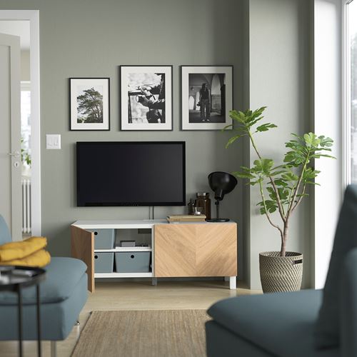 BESTÅ tv sehpası, beyaz-meşe kaplama, 120x42x48 cm, HEDEVIKEN