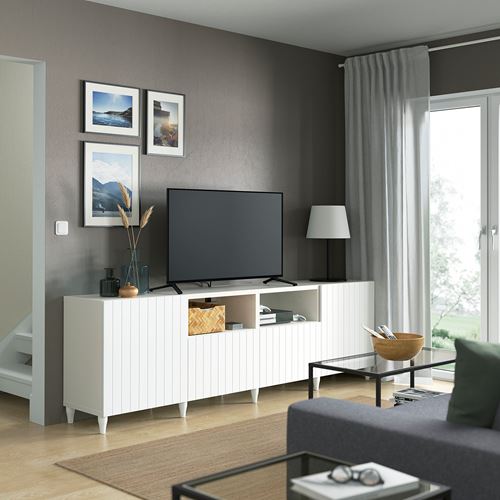 BESTÅ tv sehpası, beyaz, 240x42x74 cm, SUTTERVIKEN, fren raylı