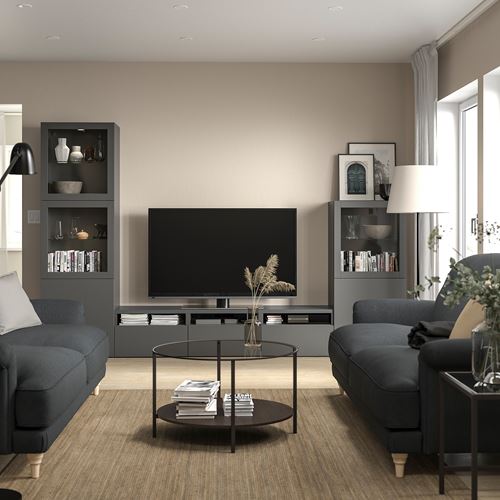 BESTÅ tv ünitesi, koyu gri, 300x42x193 cm, LAPPVIKEN/SINDVIK, fren raylı