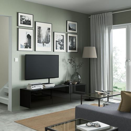 BESTÅ tv sehpası, venge-parlak cila-siyah, 180x42x38 cm, SELSVIKEN