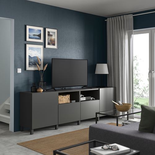 BESTÅ tv sehpası, koyu gri, 240x42x74 cm, LAPPVIKEN, STUBBARP, çıt çıt raylı