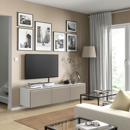 BESTÅ tv sehpası, beyaz-bej, 180x42x38 cm, HAMMARSMED