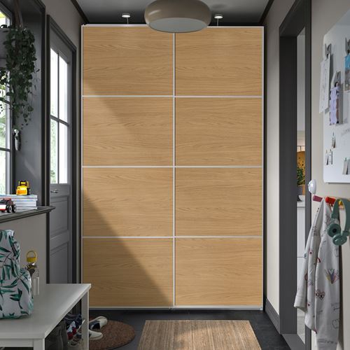 PAX/MEHAMN PAX sürgü kapaklı gardırop, beyaz-meşe görünümlü, 150x43x236 cm