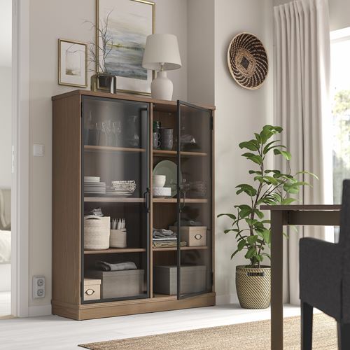 LANESUND vitrin, kahverengi, 121x37x152 cm