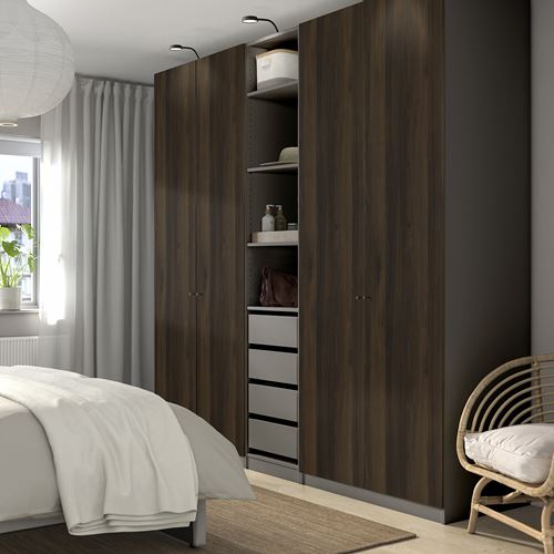 PAX/STORKLINTA PAX gardırop, koyu gri-koyu kahve boyalı meşe görünümlü, 250x58x236 cm