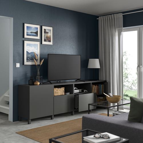BESTÅ tv sehpası, koyu gri, 240x42x74 cm, LAPPVIKEN, STUBBARP, çıt çıt raylı
