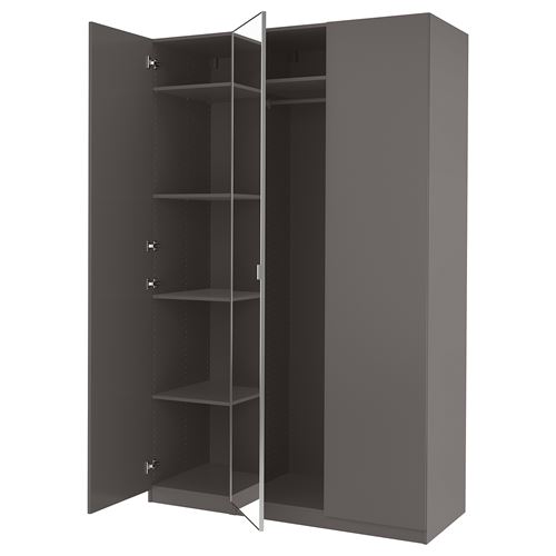 PAX/FORSAND/ÅHEIM PAX gardırop, koyu gri-aynalı cam, 150x60x236 cm