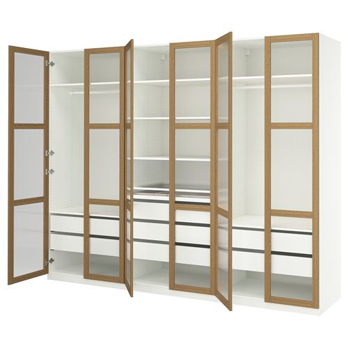 PAX/TONSTAD PAX gardırop, beyaz-meşe kaplama-cam, 300x60x236 cm