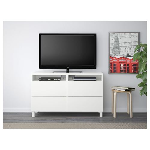 BESTÅ tv sehpası, beyaz, 120x40x74 cm, LAPPVIKEN, STUBBARP, fren raylı