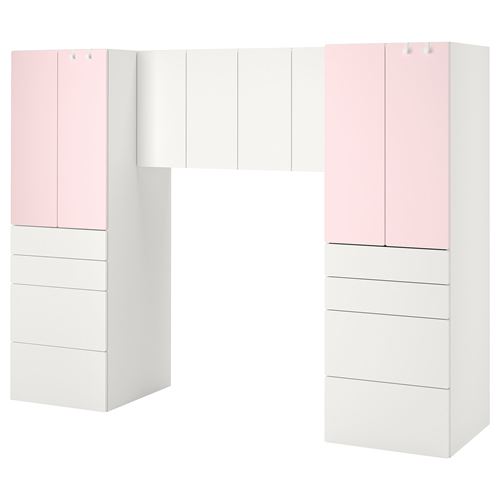 PLATSA/SMÅSTAD çocuk dolap kombinasyonu, beyaz-uçuk pembe, 240x57x181 cm