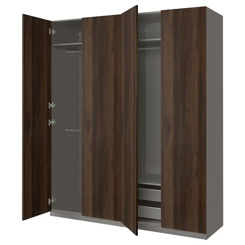 PAX/STORKLINTA PAX gardırop, koyu gri-koyu kahve boyalı meşe görünümlü, 200x60x236 cm